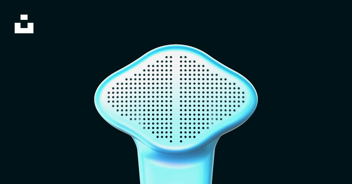 A futuristic blue device with buttons and a perforated top. photo ...