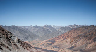 Vast mountain range under a clear blue sky