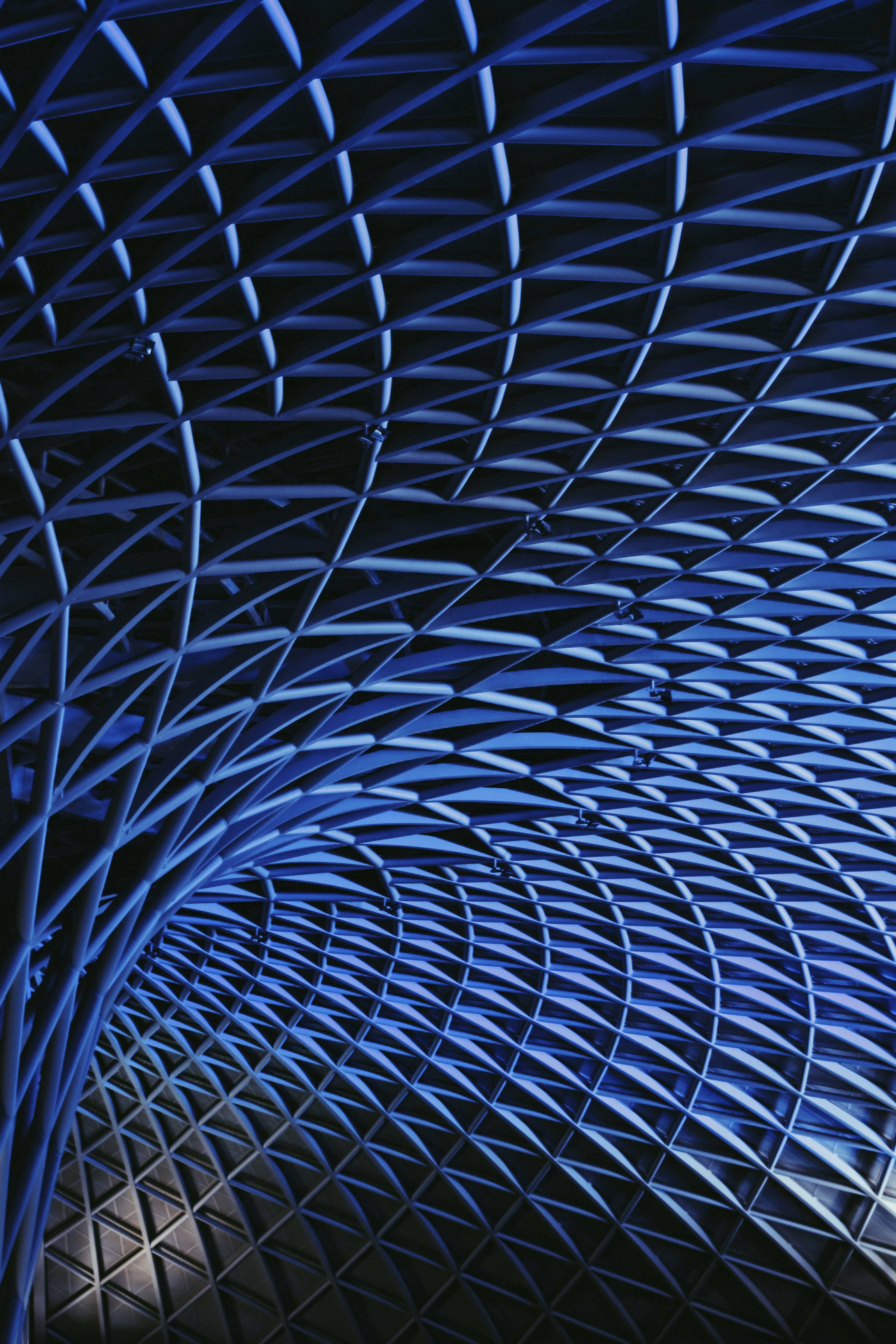 Abstract blue geometric pattern of a modern ceiling