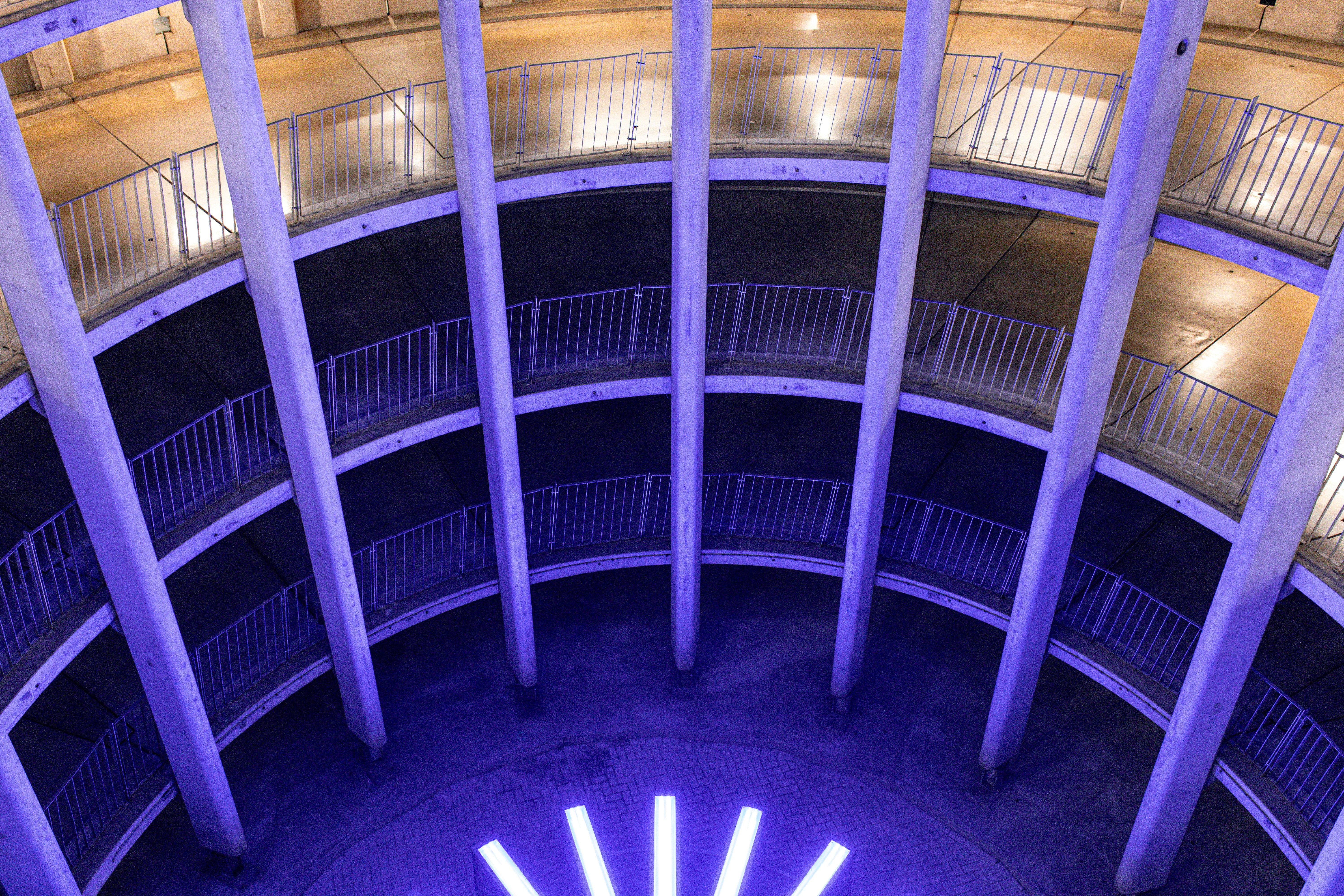 Circular concrete structure with blue lighting