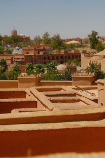 Terraced buildings and lush greenery in a desert city.