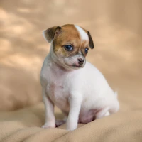 Small Chihuahua puppy sitting on a blanket