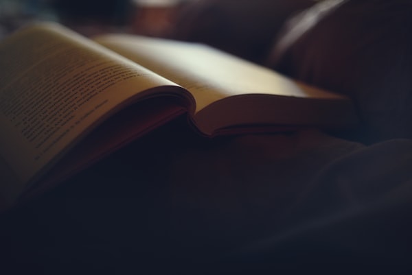An open storybook illuminated by soft light