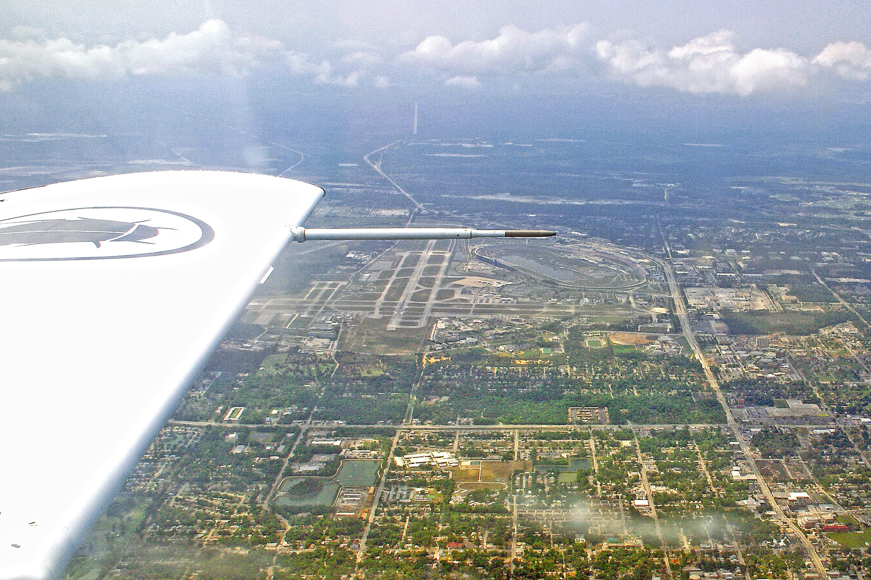 Aerial view of the Daytona racetrack and the Daytona airfield