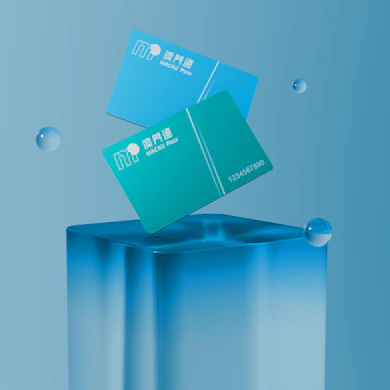 Two cards floating above a glass cube.