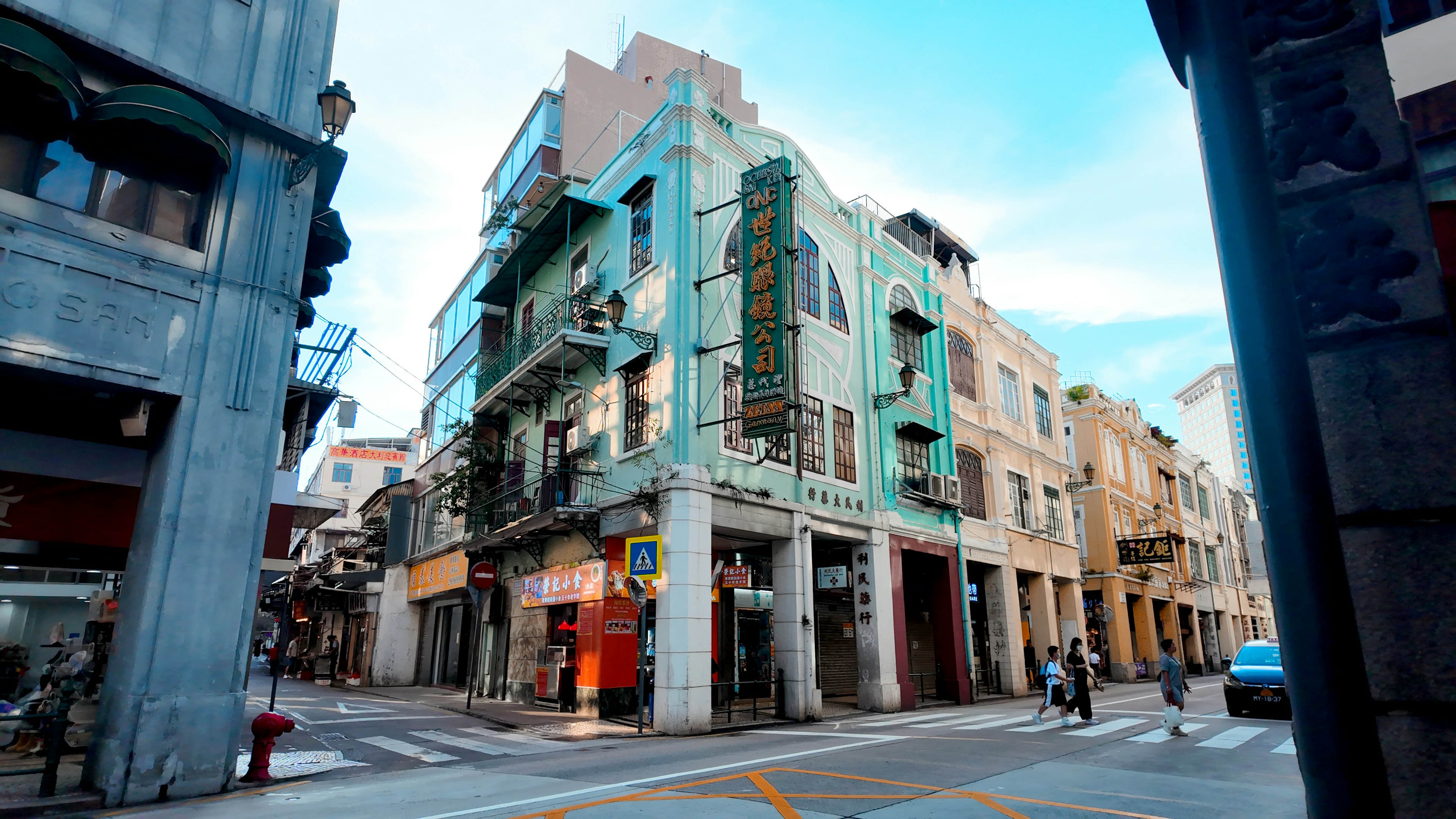 Old buildings on a city street corner