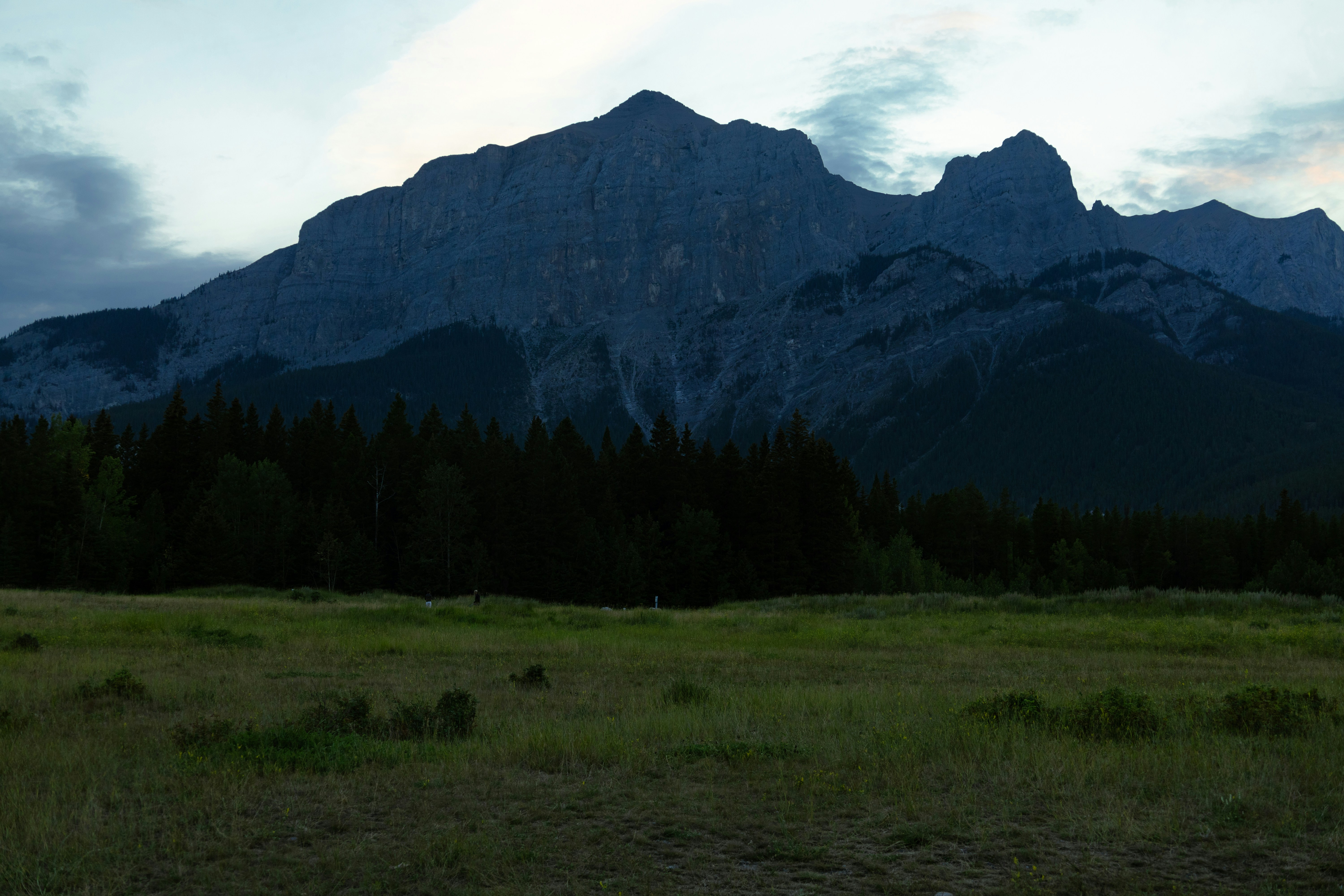 A majestic mountain range at dusk