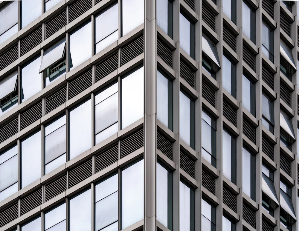 Modern office building with reflective glass windows
