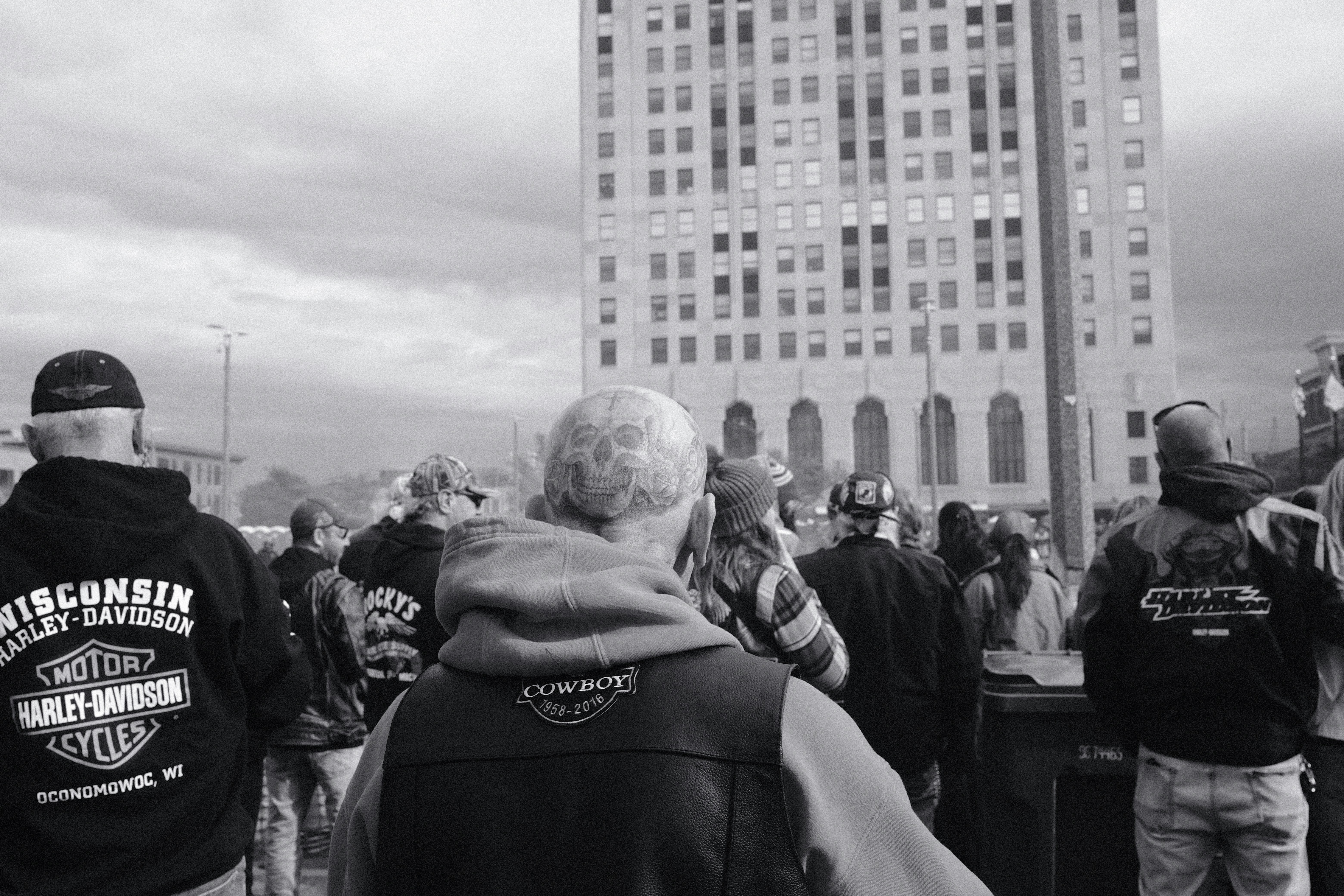 A group of people wearing harley-davidson apparel.