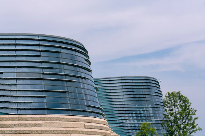 Double glazed glass facade reflections