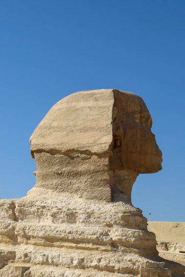 The great sphinx of giza under a clear blue sky.