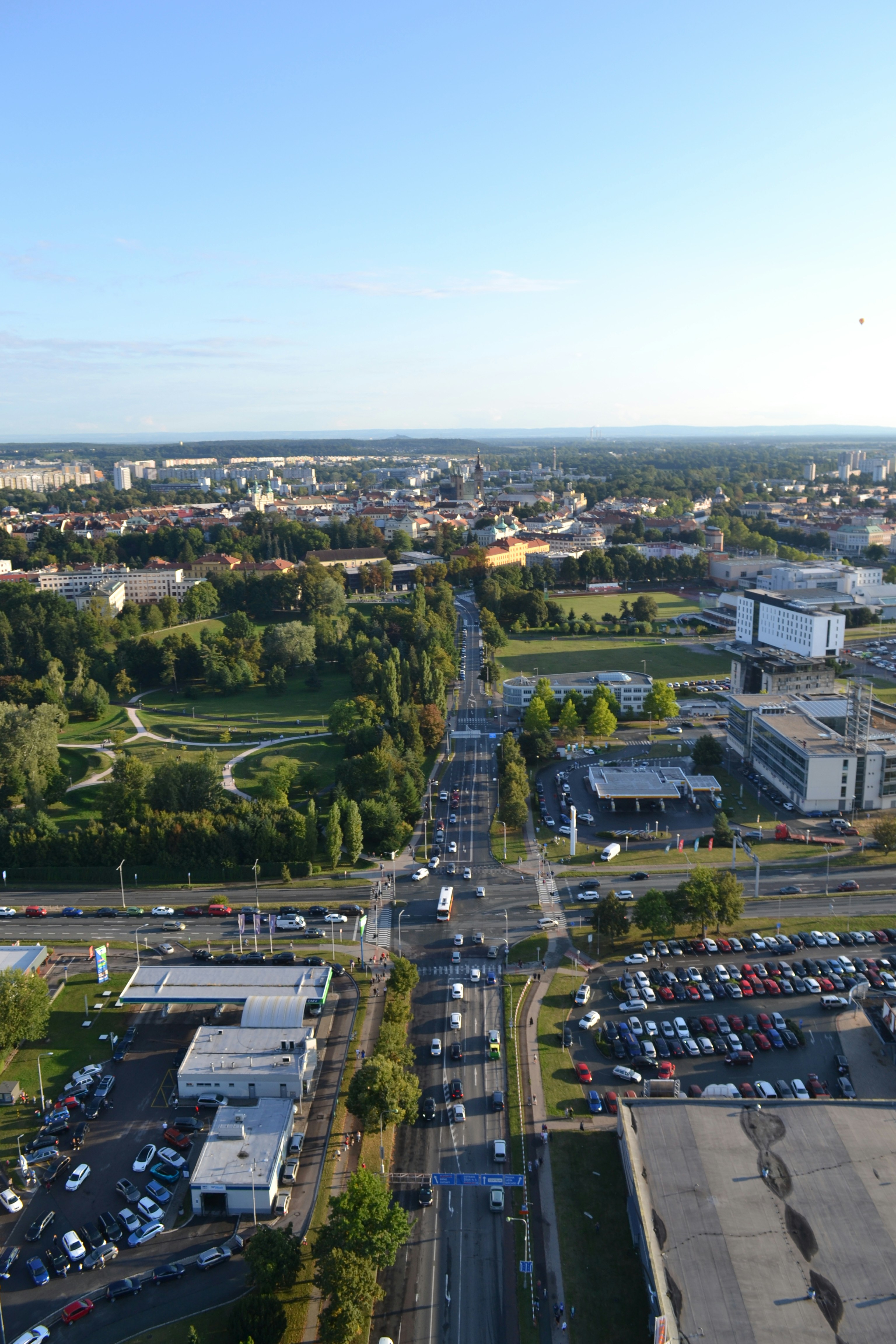Aerial view of a busy intersection in a city