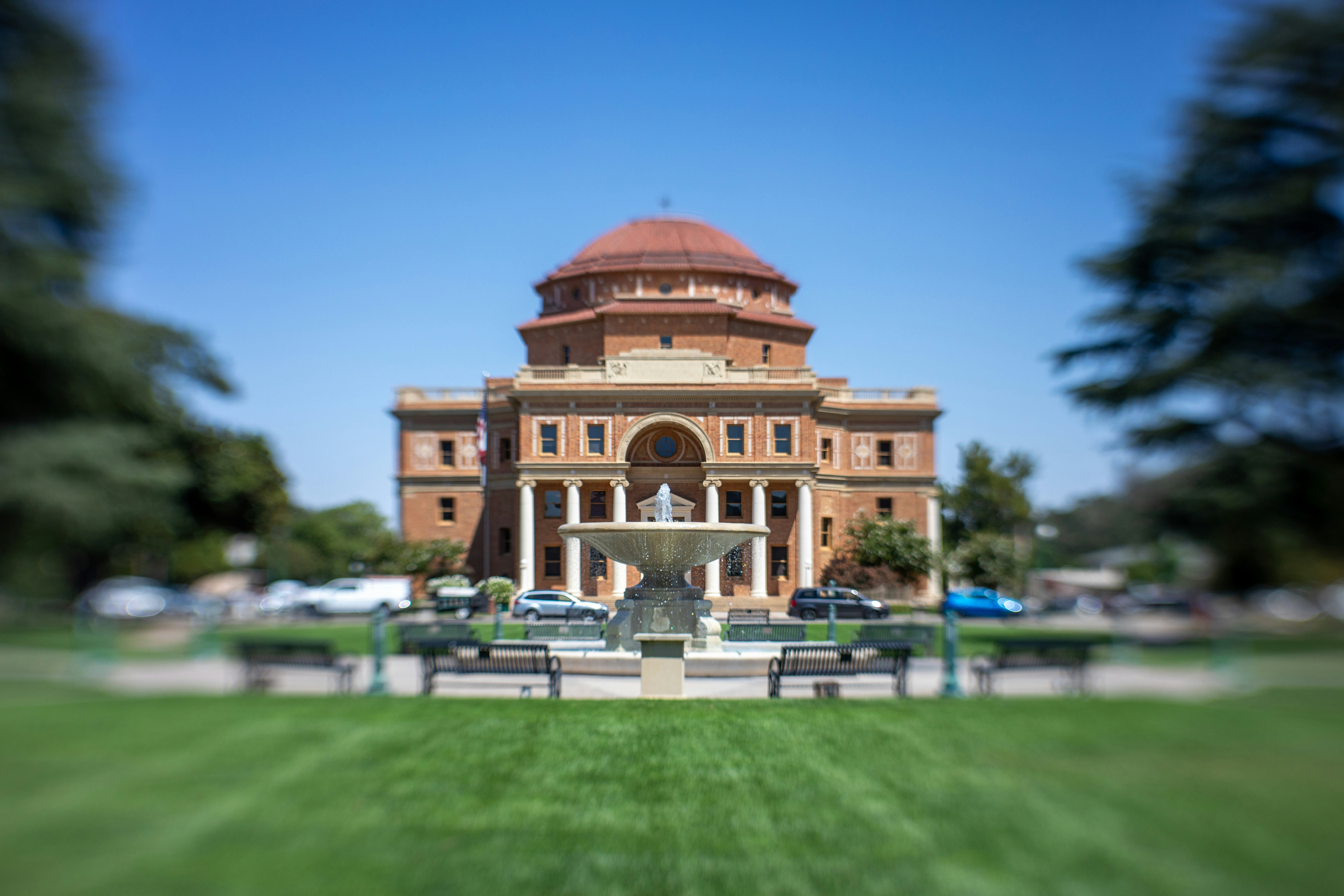 Grand building with a fountain in front