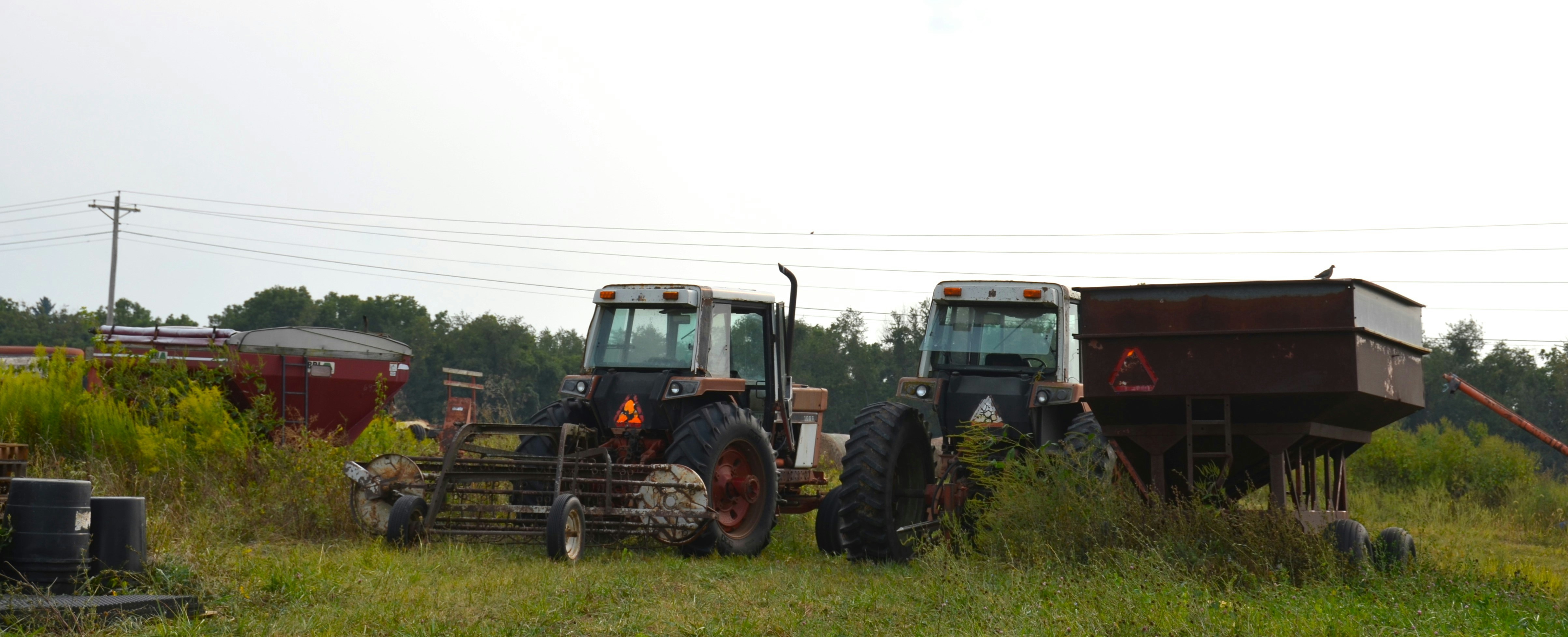 2 Old Tractors and several grain trailers