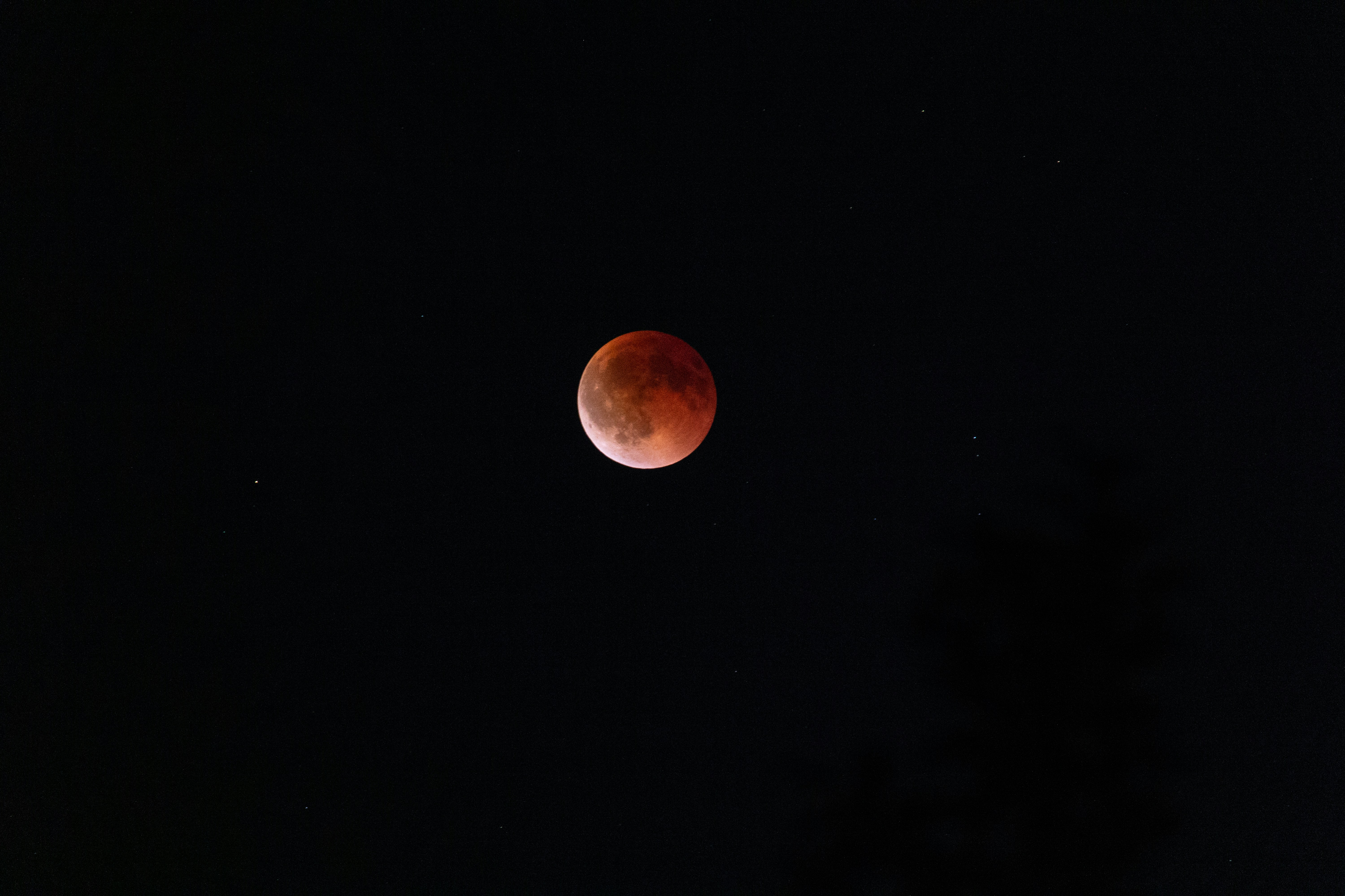 Red moon during a lunar eclipse in the night sky.
