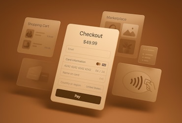 Online checkout screen with payment details and shopping cart.