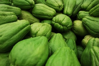 A pile of fresh green chayote squash