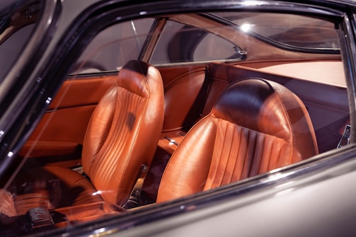 Interior of a vintage car with leather seats