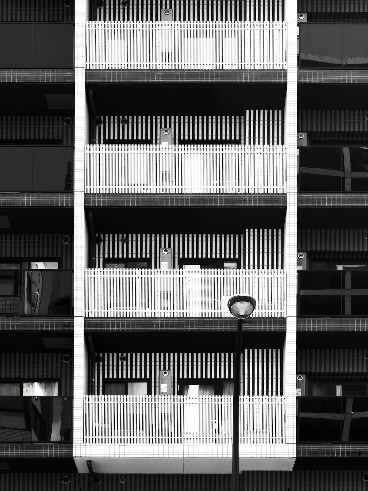Modern apartment building facade with balconies