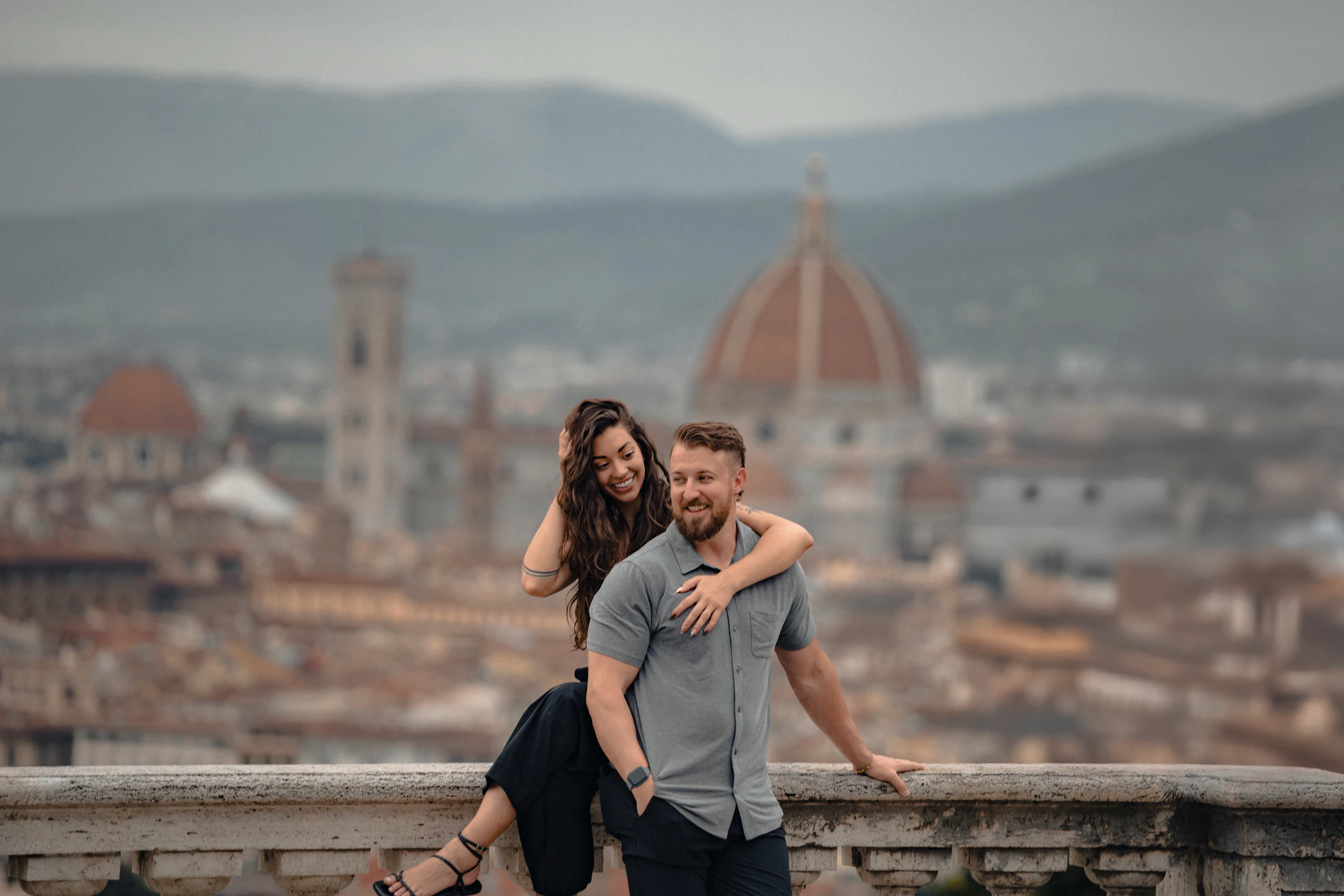 The rooftops and cathedral of Florence seen from the hills