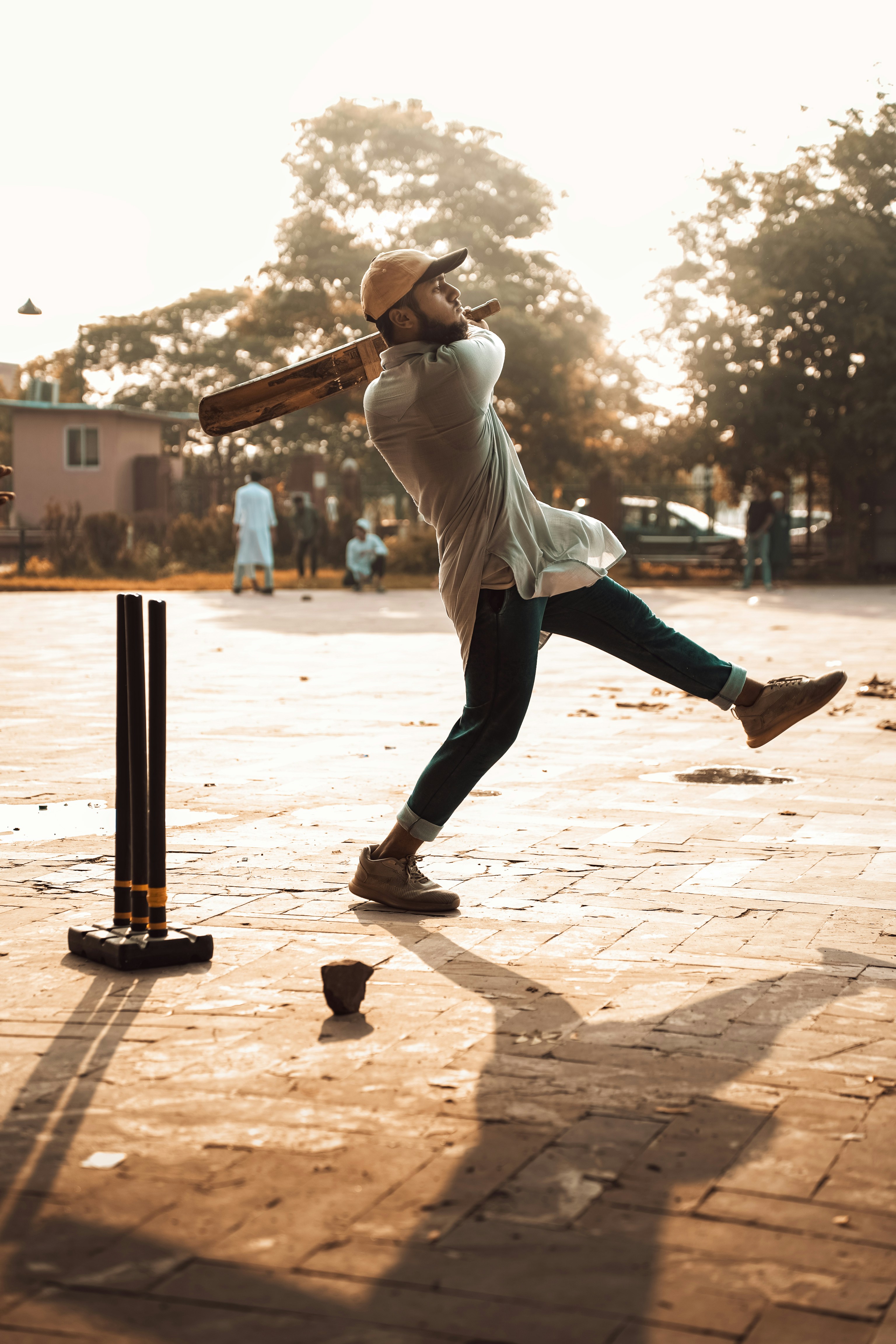 Real cricket batsman during play