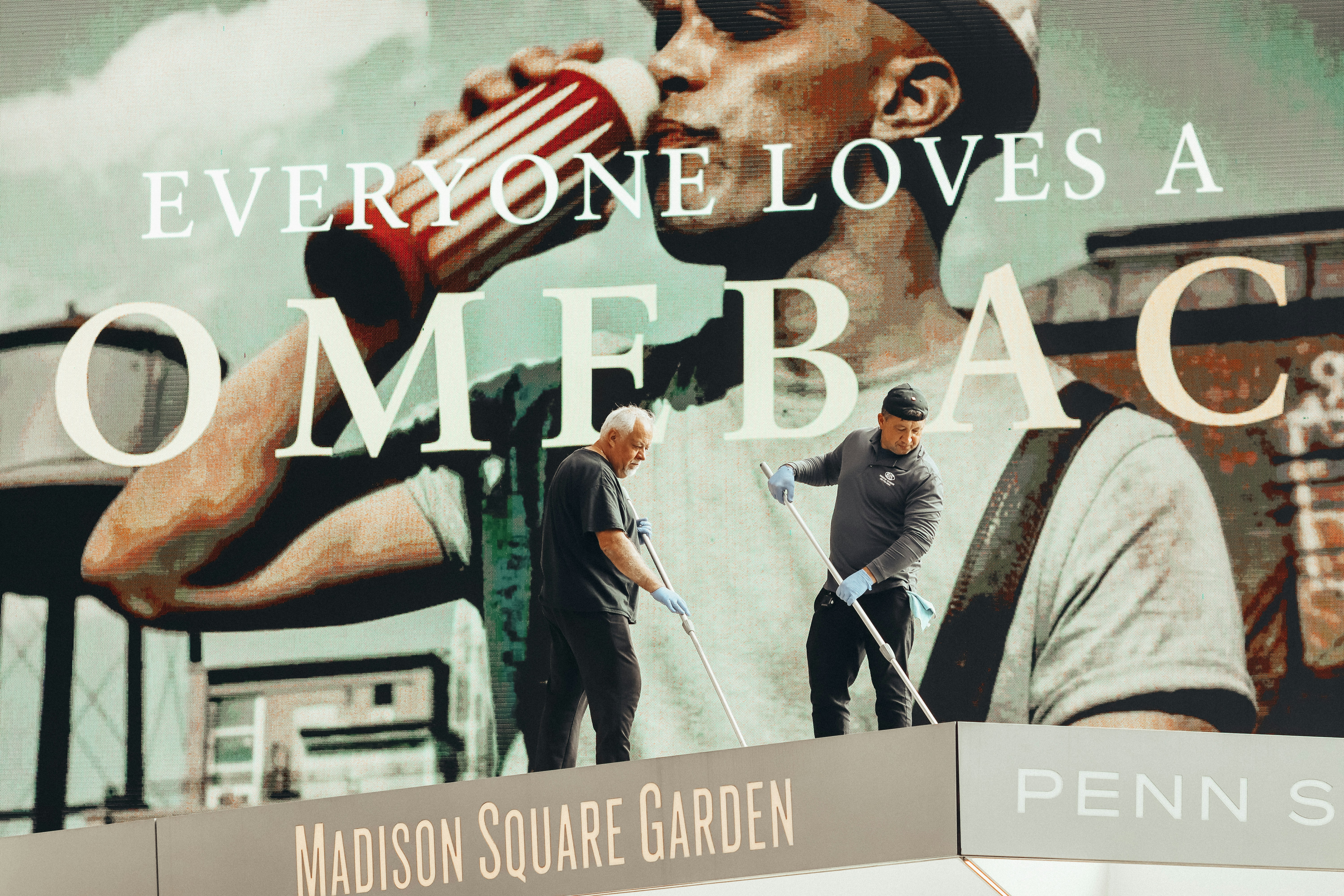 Men cleaning near madison square garden