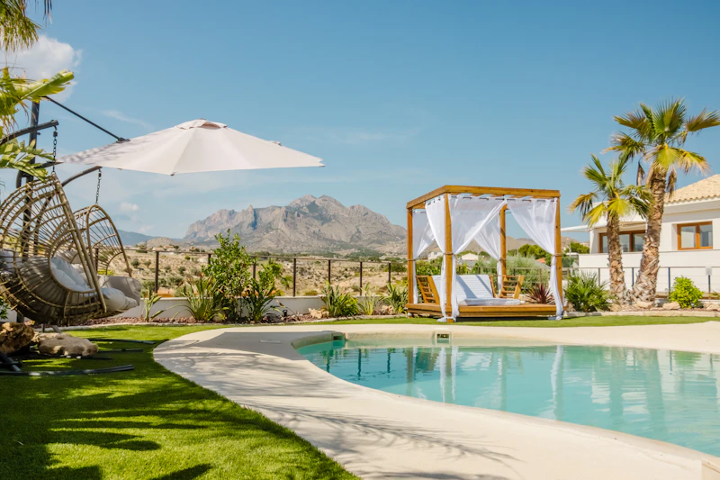Desert landscape pool with Scottsdale mountain backdrop
