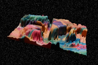 Colorful 3D topographical map on black background