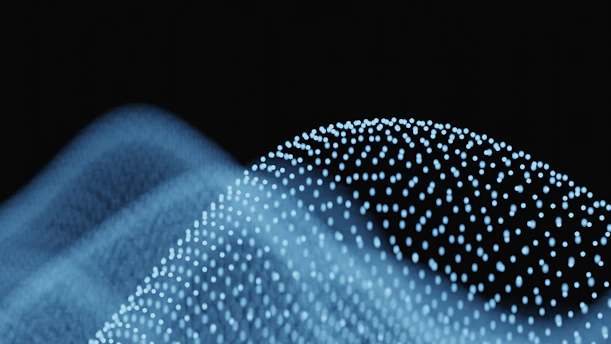 Abstract blue waves of glowing particles