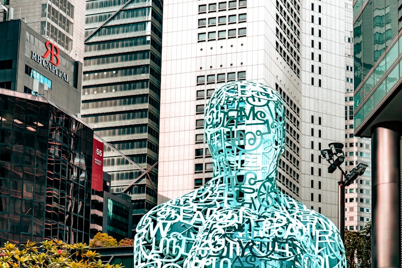 Futuristic sculpture in a modern city