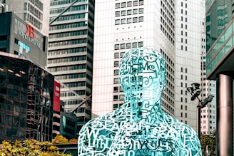 Futuristic sculpture in a modern city