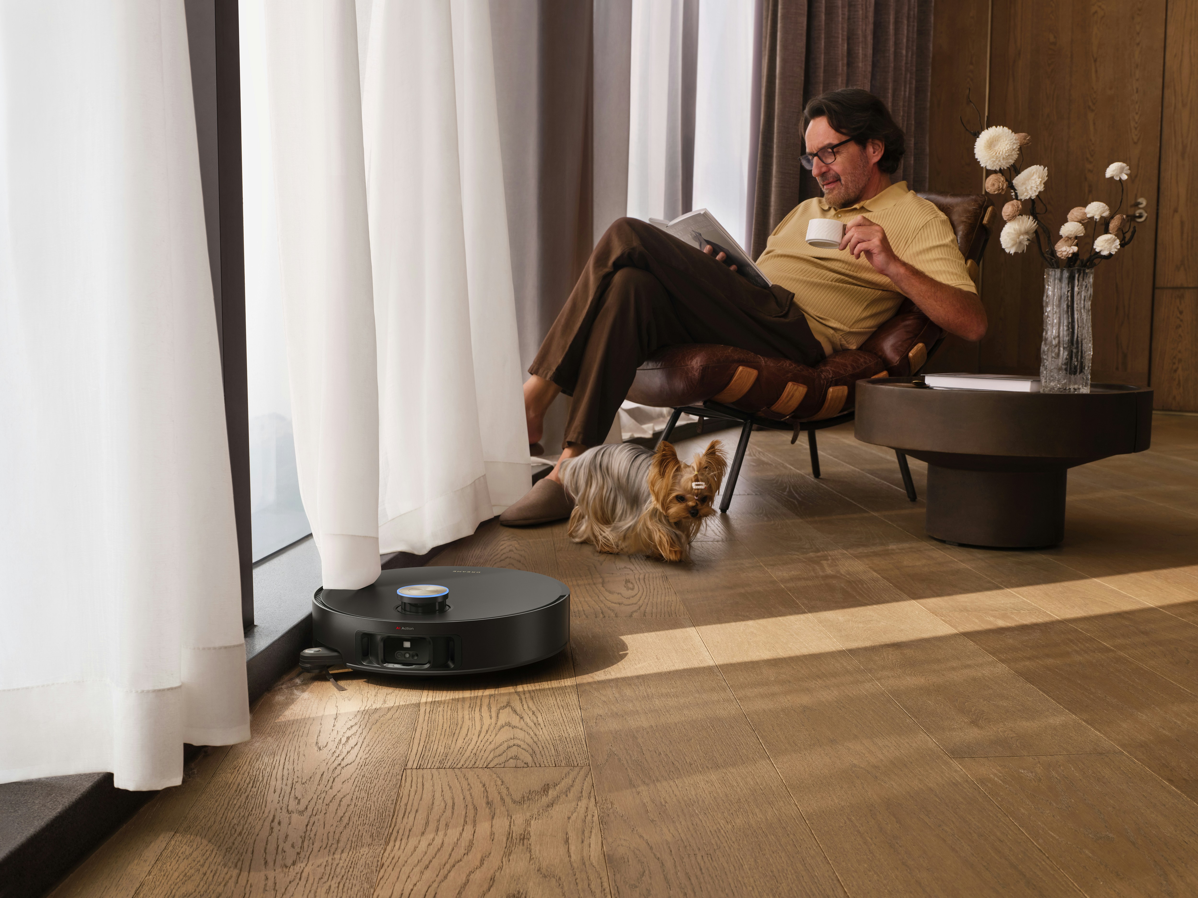 modern air purifier on wooden floor