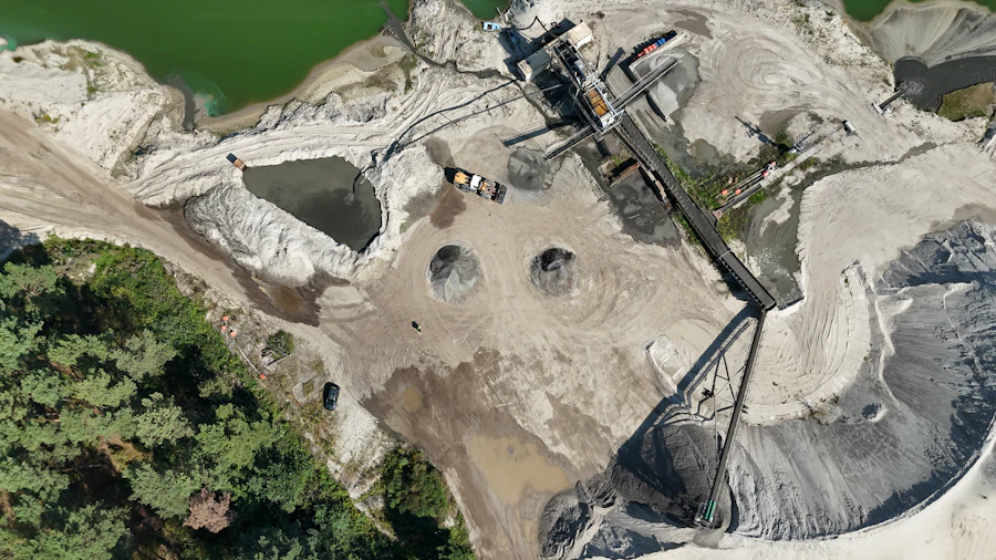 Aerial view of a quarry stockpile
