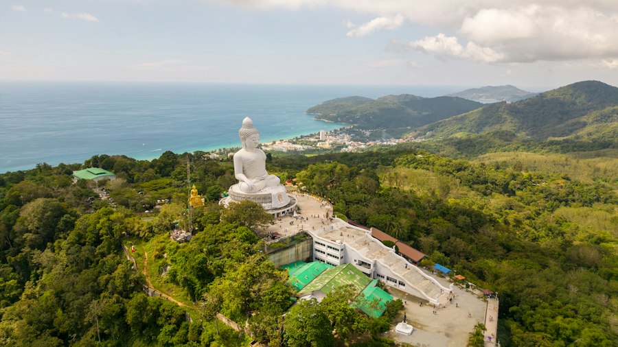 Big Buddha statue above the island in Phuket