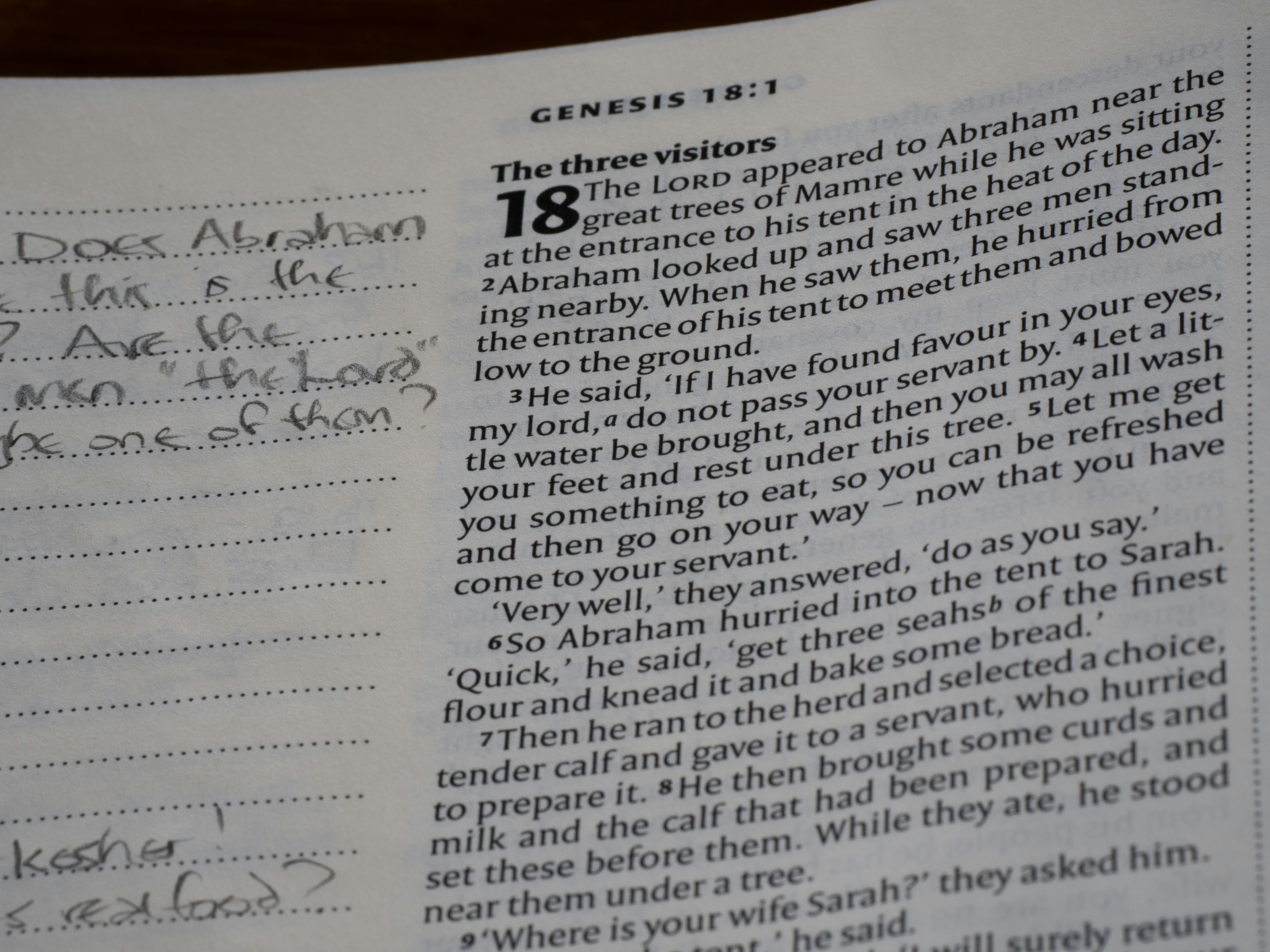 Open bible page with handwritten notes.