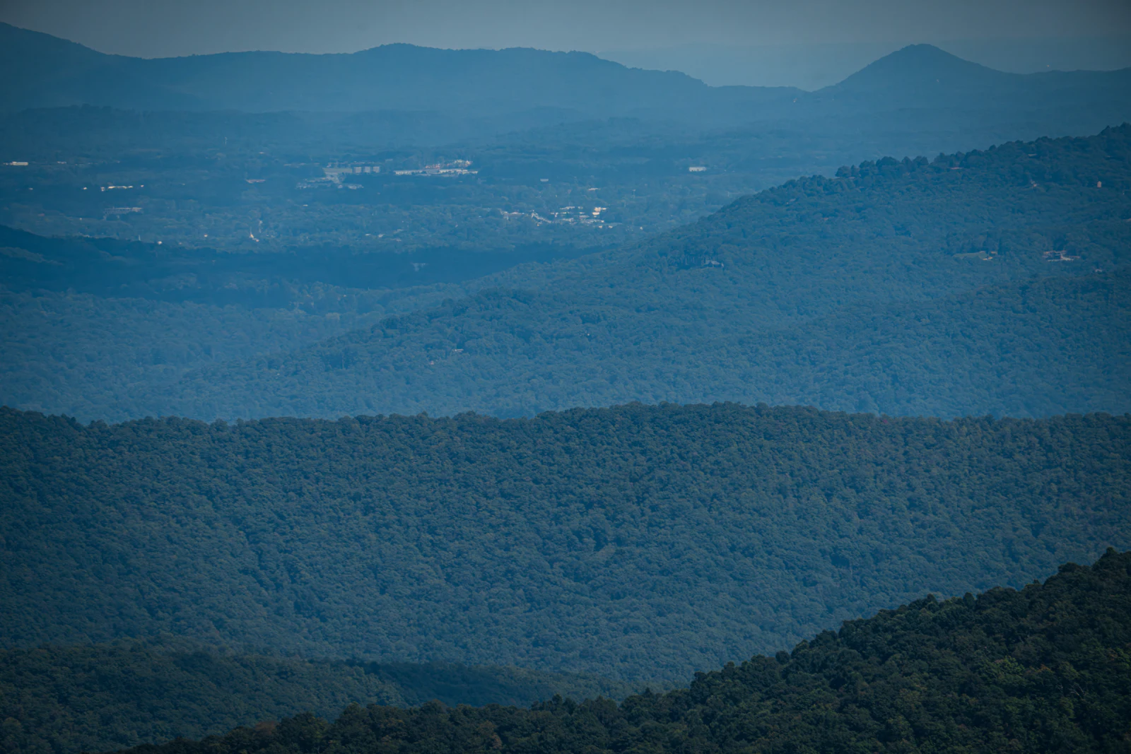 Forested Appalachian ridgelines receding into morning haze.