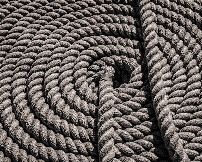 Coiled marine rope and deck stores