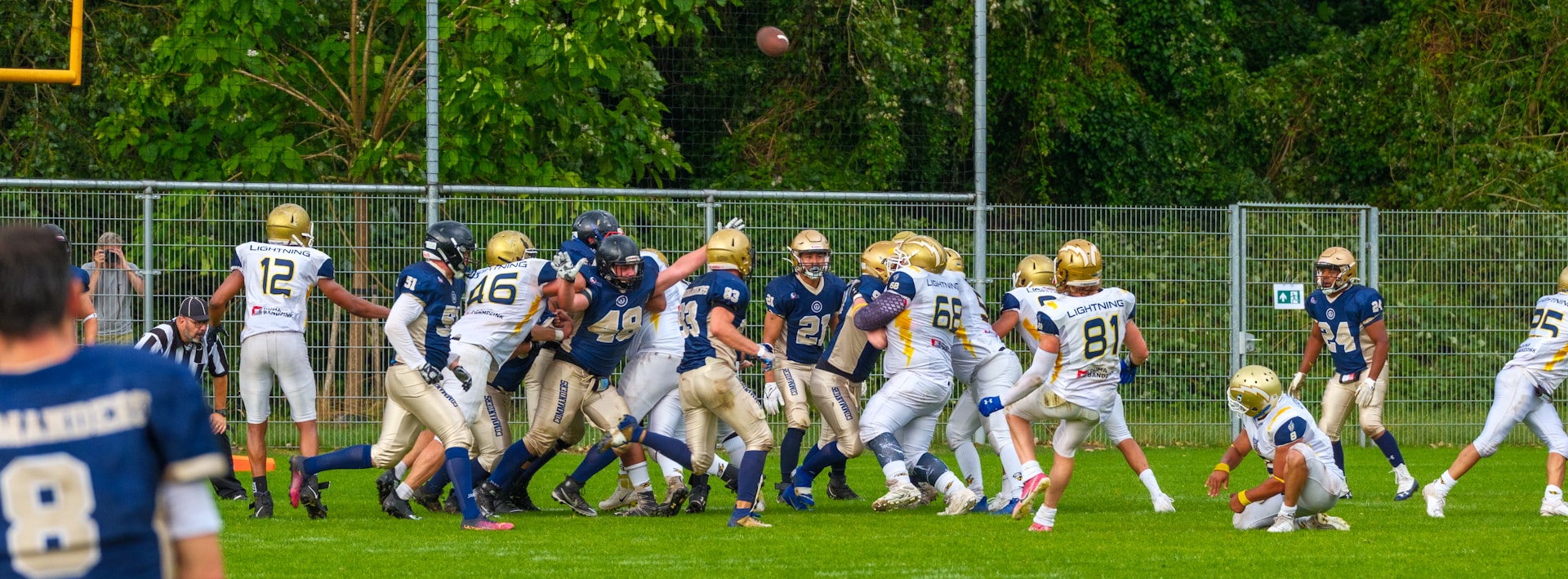 American football players in action during a game.