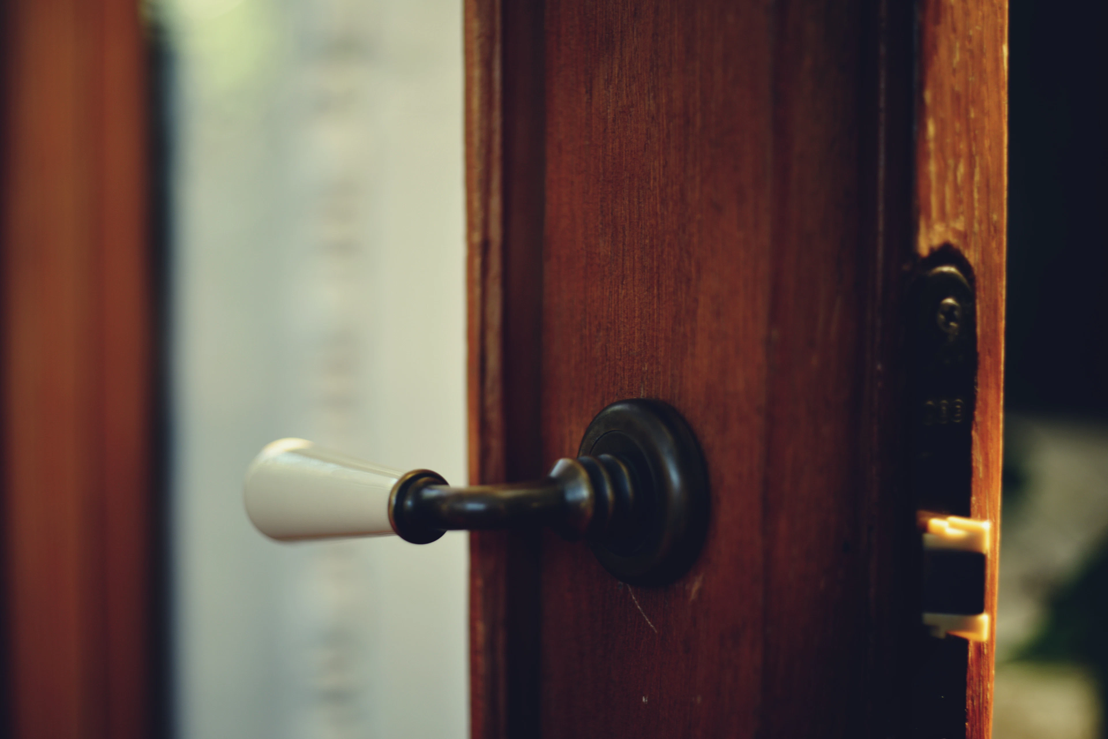 Close-up of a door handle and lock