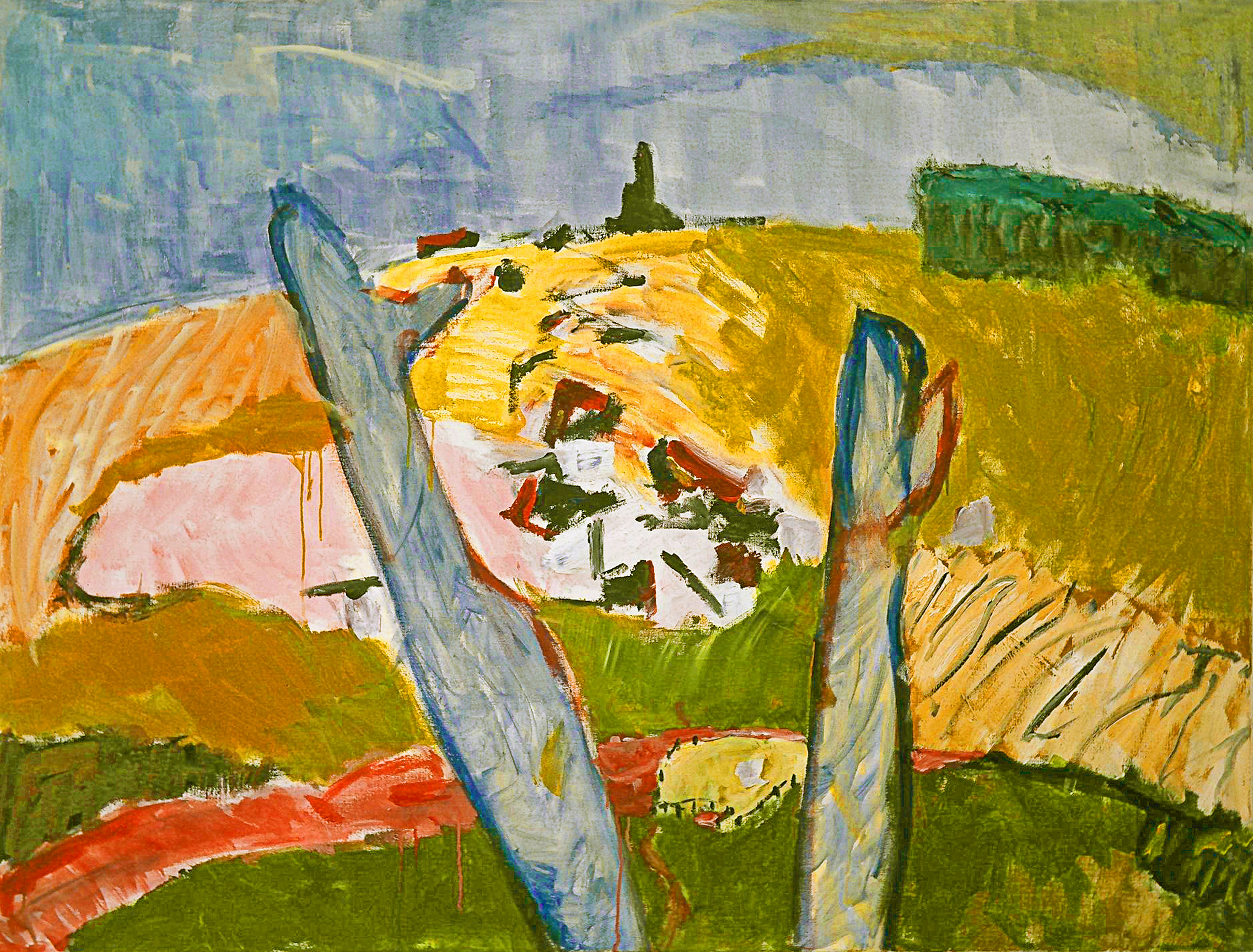 'Hope' a large acrylic painting on canvas which I painted in 1988 as a symbol of hope for the world. Inspiration was the hilly landscape in the South of the Netherlands. This art image is suitable for making large posters, art prints and wallpapers - Colorful art image in free download and high resolution, by Fons Heijnsbroek - Dutch painter artist of The Netherlands.