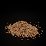 Pile of small, light brown granular material on black.