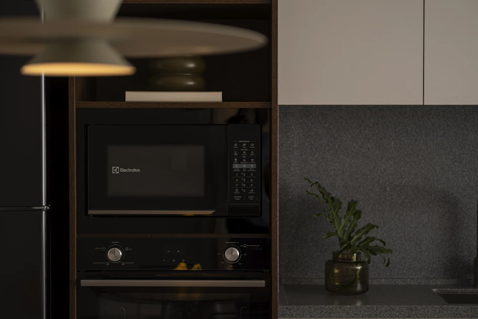 Built-in microwave and oven in a modern kitchen