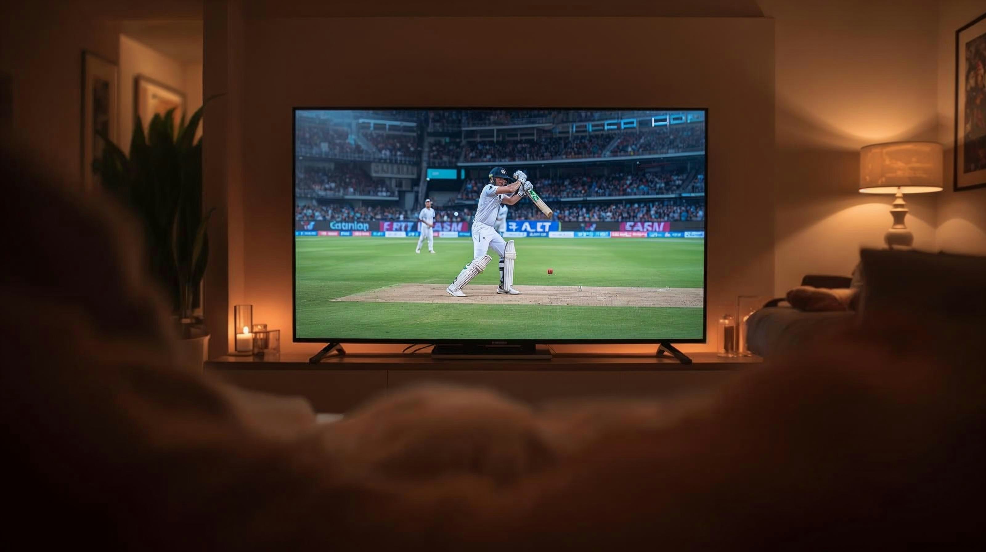A vibrant scene of live cricket streaming on a large LED screen powered by Cricfy TV. The image highlights the immersive experience of watching sports in HD quality with real-time score updates and smooth streaming. Whether it’s ODIs, T20s, Tests, or leagues like IPL, PSL, and BBL, Cricfy TV brings cricket to life on every screen — from mobile to PC to LED TVs. Perfectly captures the excitement of modern sports entertainment in 2025.