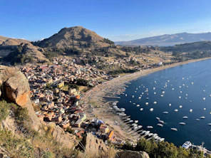 Coastal town with many boats on the water