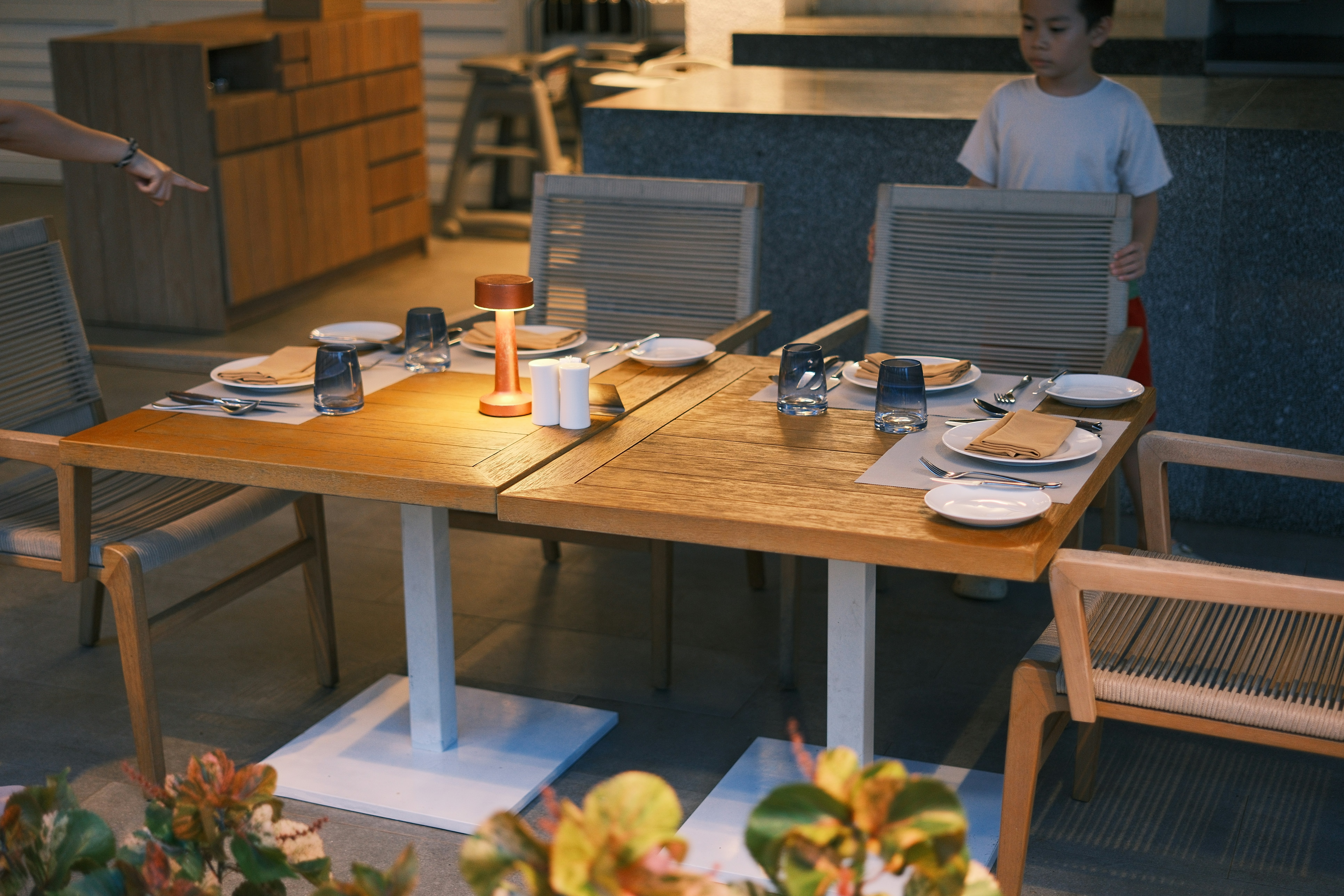 Outdoor dining table set for two with chairs
