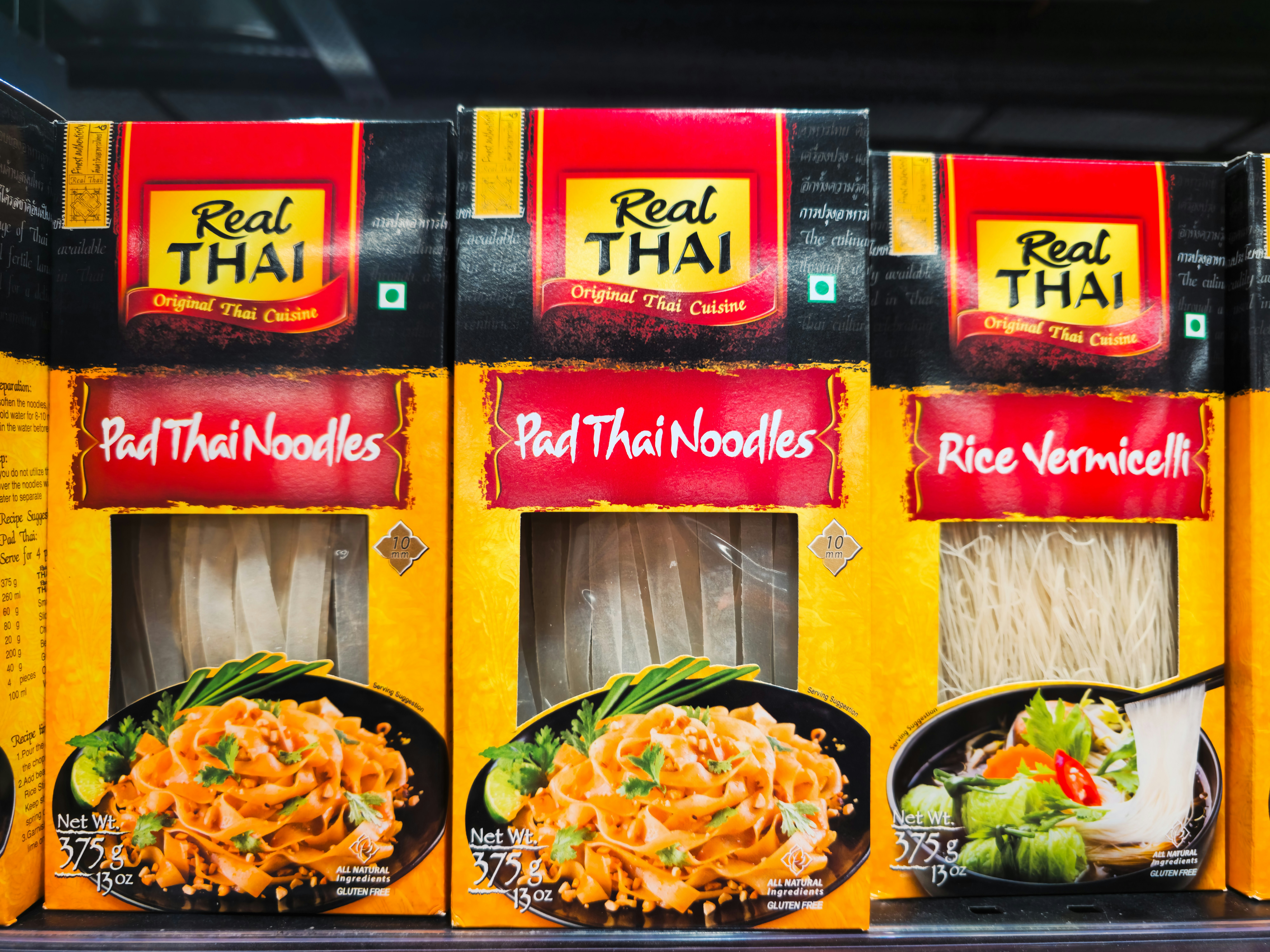 Boxes of real thai pad thai noodles and rice vermicelli