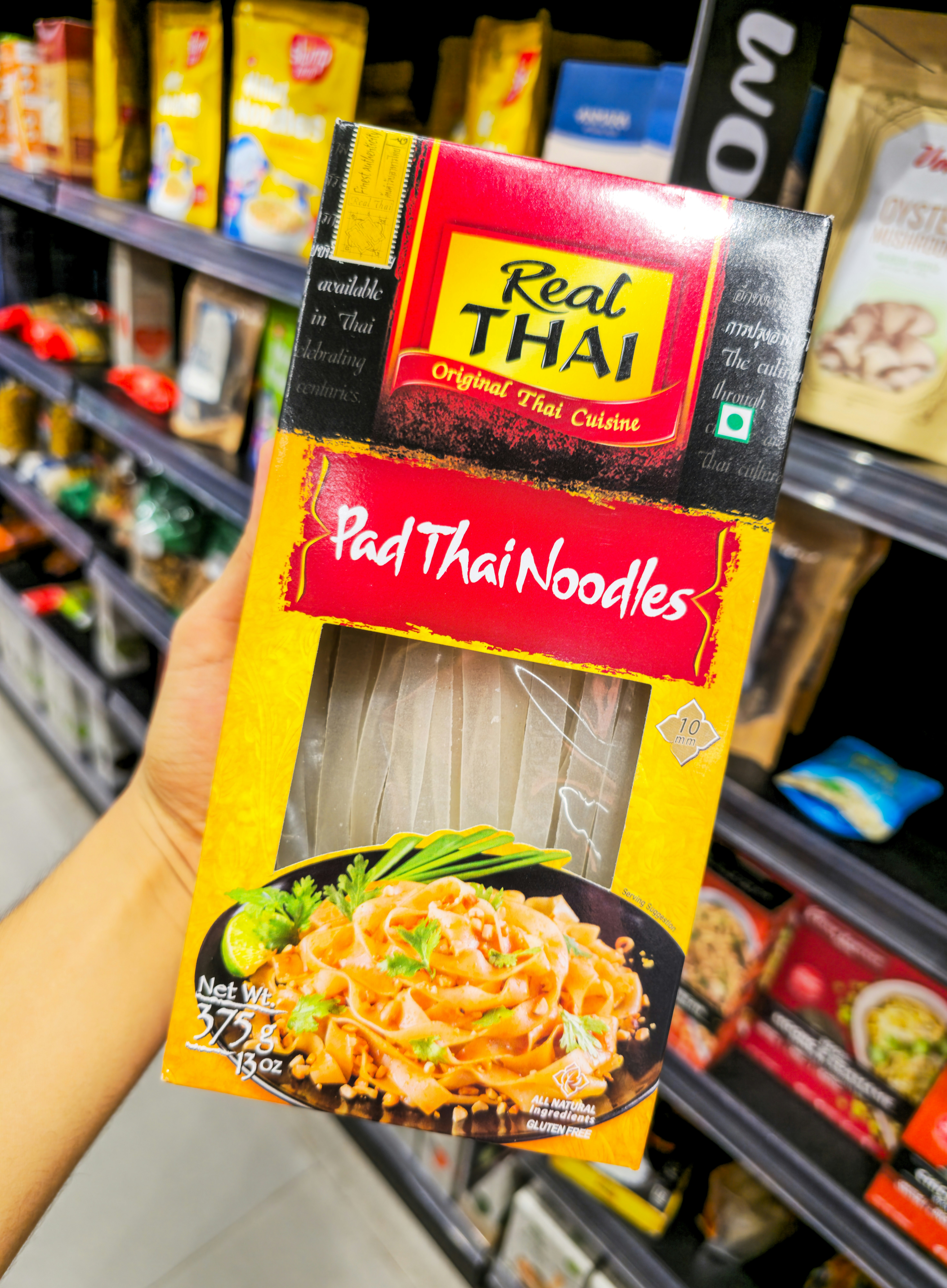 Box of real thai pad thai noodles with illustration