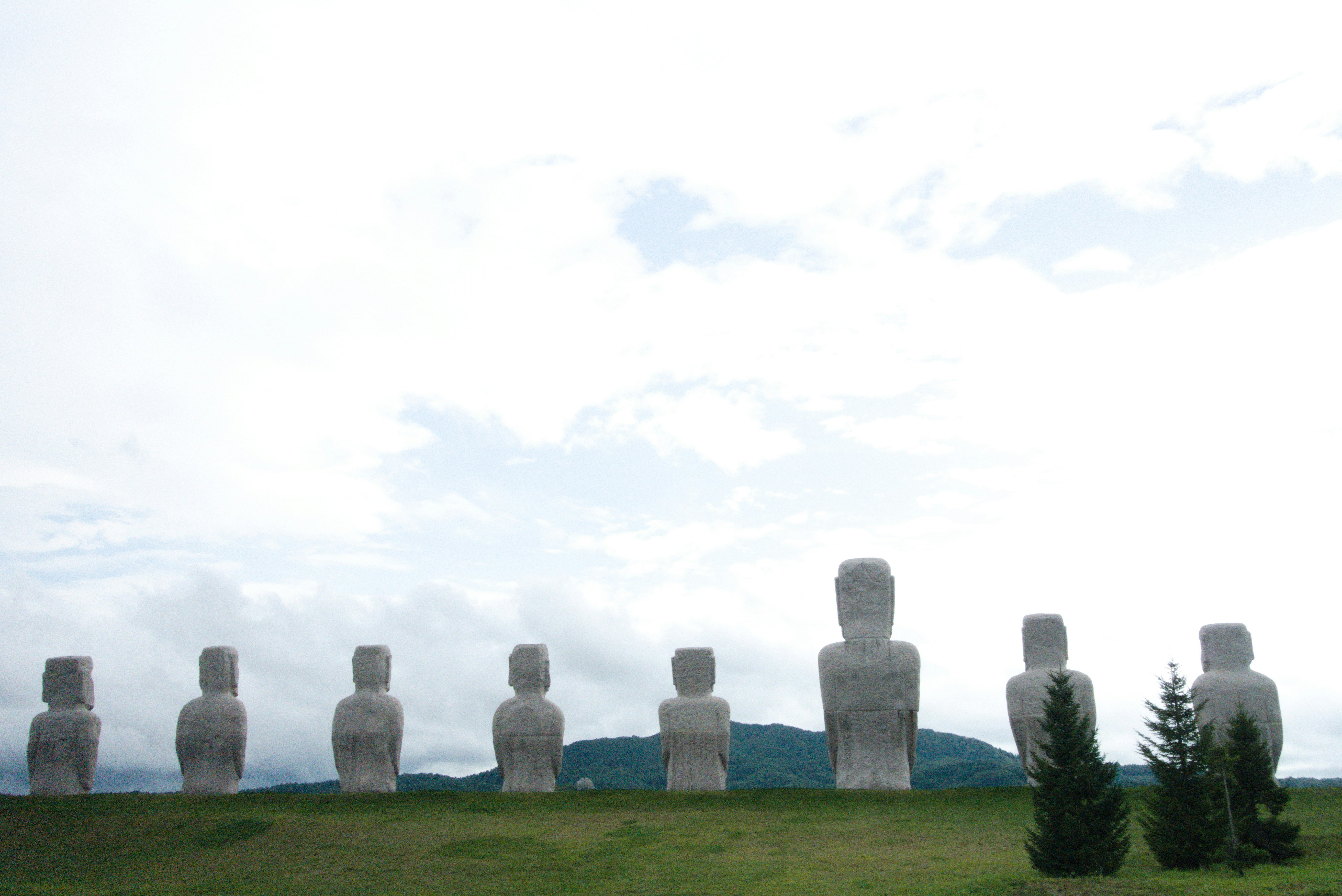Moai statues in Hokkaido, near the Buddha hill