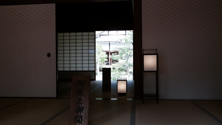 Traditional tatami ryokan room with lantern light