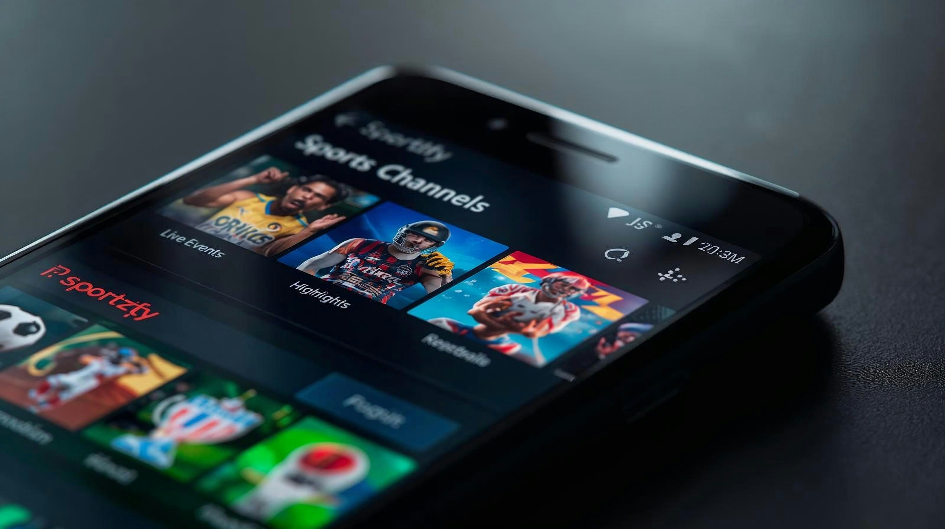 Smartphone screen displaying a sports streaming application interface.